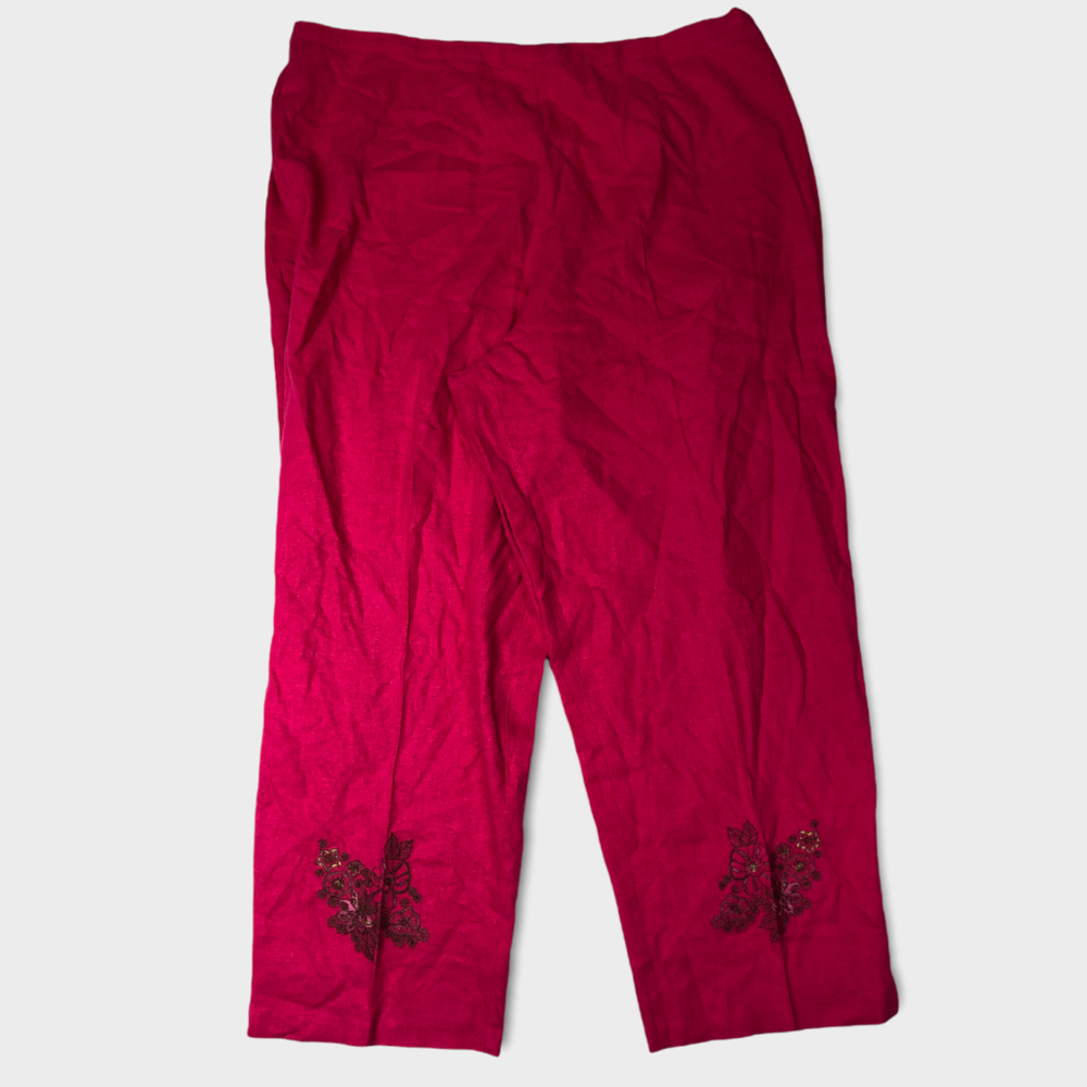 JJC Vintage Red Butterfly Embroidered Wide Leg Pants Plus Size 1X